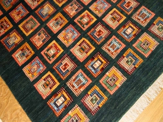 高級オリジナルイラン製ギャッベ、おしゃれチェス模様18841