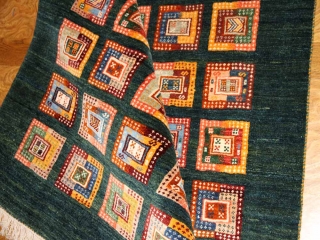 高級オリジナルイラン製ギャッベ、おしゃれチェス模様18841