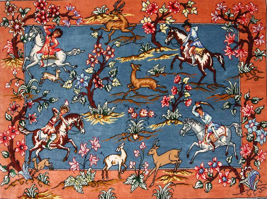 犬(チワワ）絵画絨毯 高級ペルシャ絨毯 ウール・シルク手織