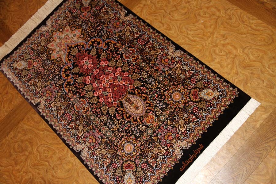 最高級シルク絨毯豪華な花入れ模様ペルシャ絨毯56059、花入れ絨毯