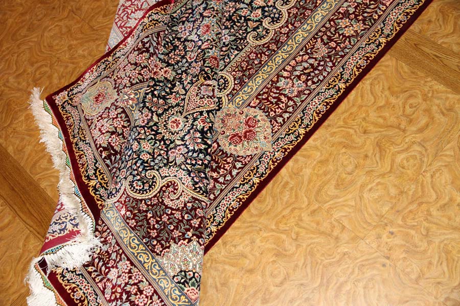 高級シルクペルシャ絨毯ソファー前ラグ99505、豪華な絹じゅうたんラグ