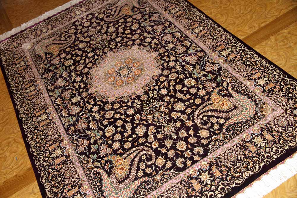 最高級ペルシャ絨毯シルク100%ラグサイズ60007、イラン製シルクラグ