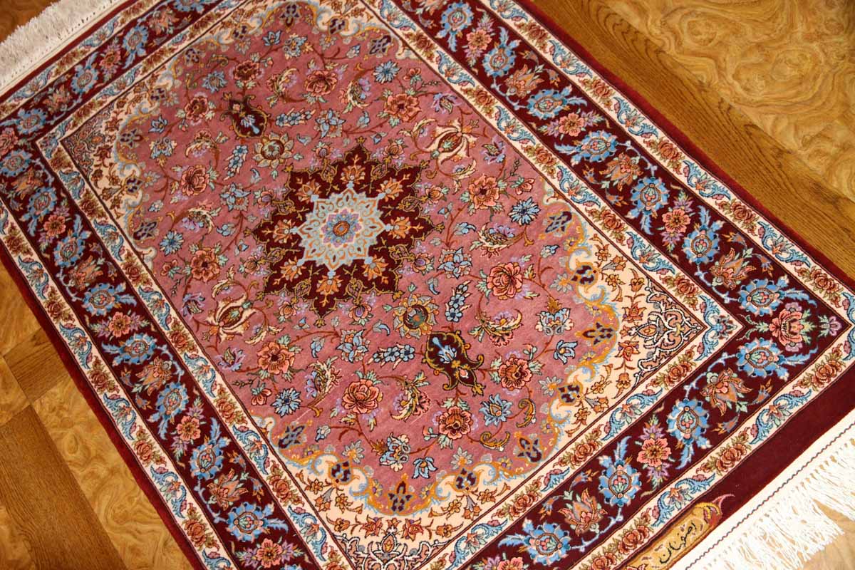 ペルシャ絨毯最高級イスファハン玄関マットピンク2118