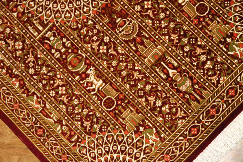面白い模様の絹玄関マットペルシャ織り50041、歴史的な模様の絨毯