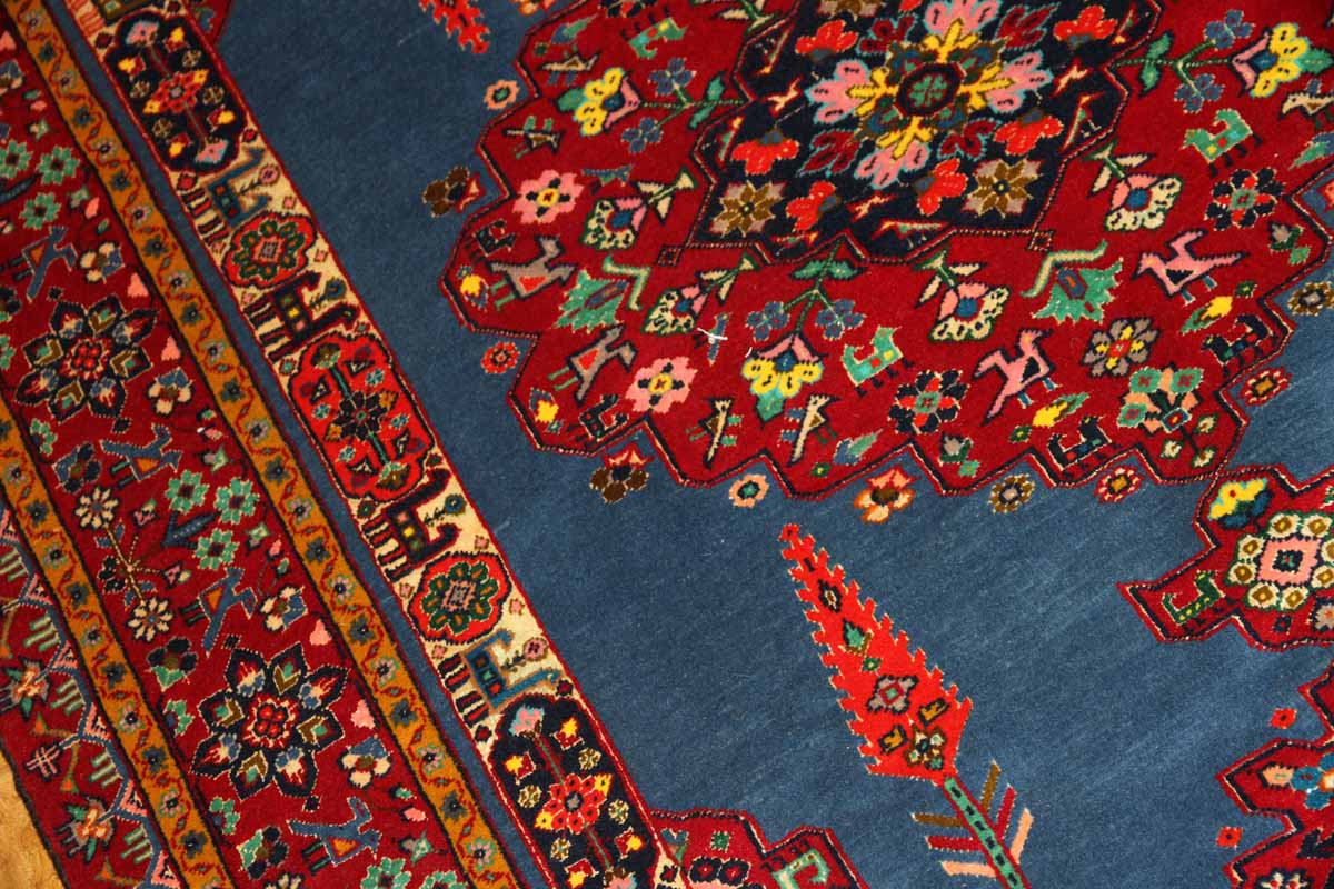 イラン製ペルシャ絨毯マシャード産ラグサイズブルー色