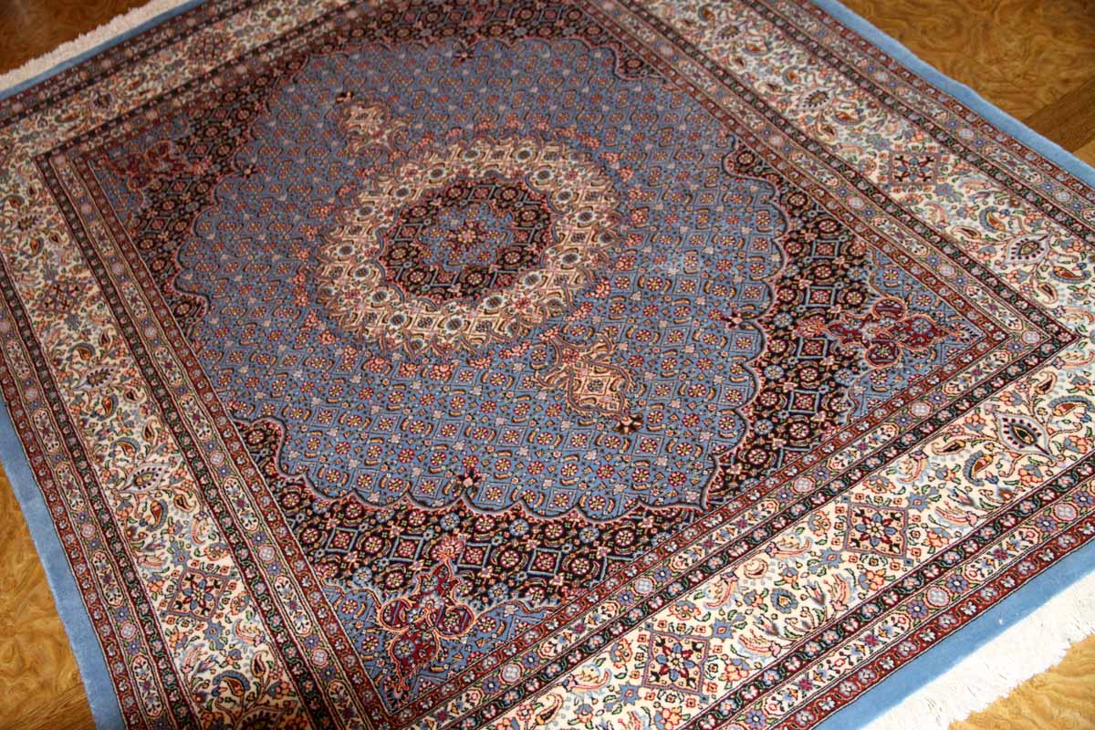 スカイブルームッド産地手織りペルシャ絨毯ラグサイズ966400