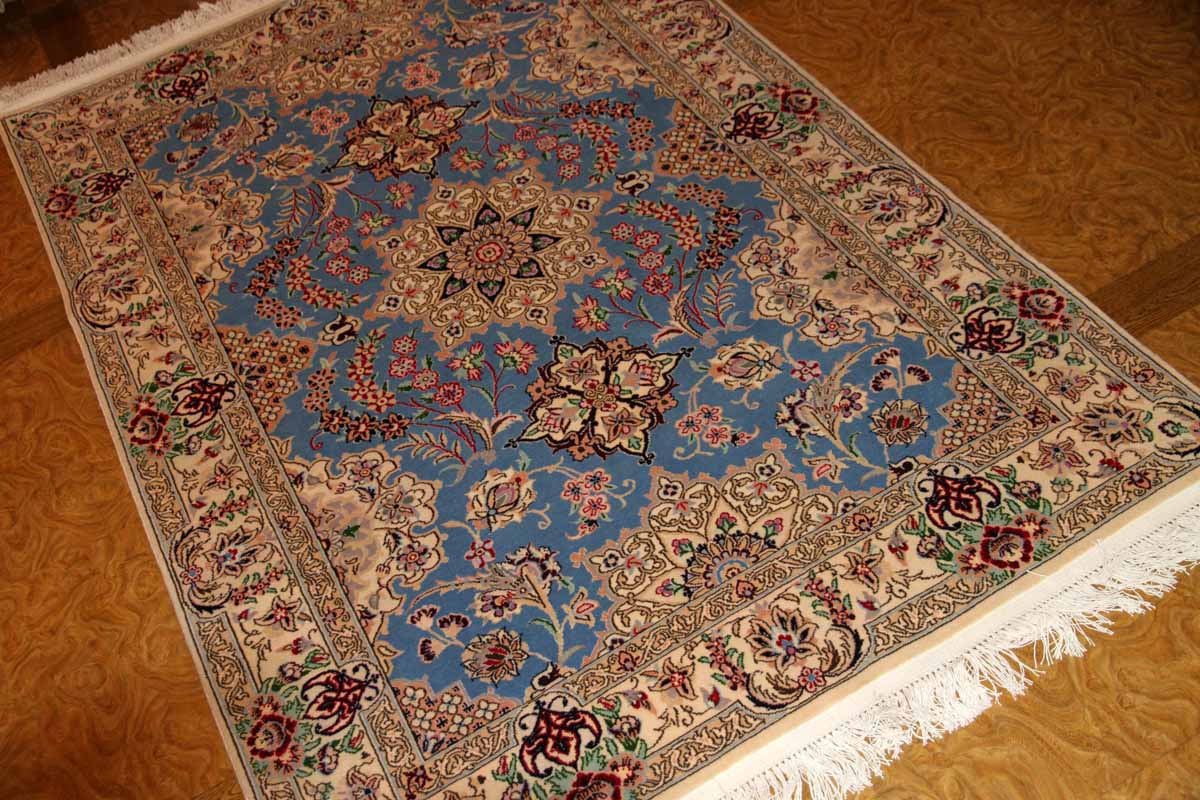 高級手織りペルシャじゅうたんイラン製ナインブルー