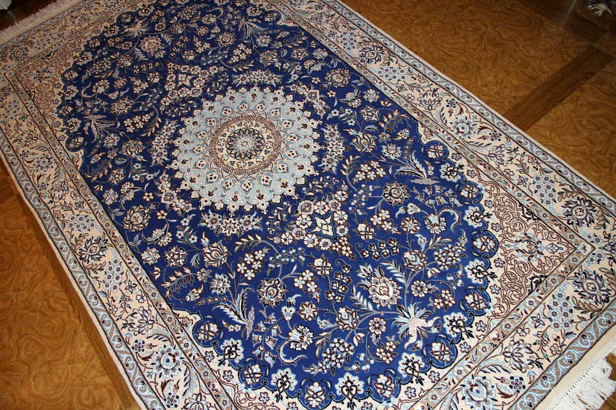 シックな色彩と豪華なデザイン手織りペルシャナイン21154、ナインブルー