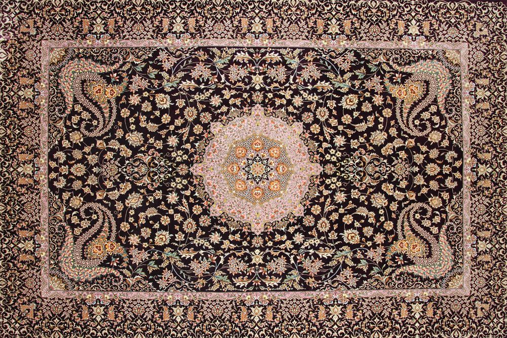 最高級ペルシャ絨毯シルク100%ラグサイズ60007、イラン製シルクラグ
