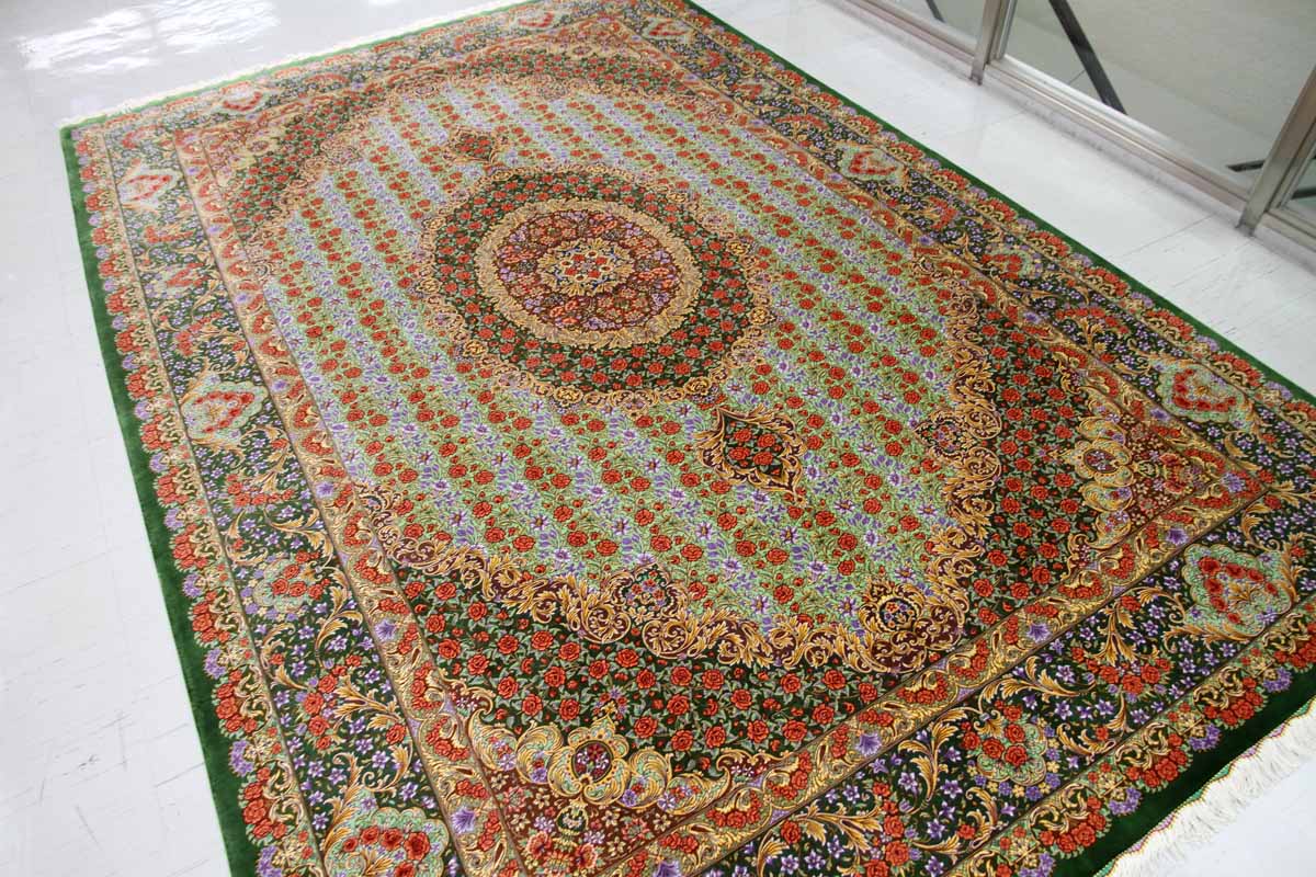 最高級手織りシルクリビングペルシャ絨毯6平米555601、絹じゅうたん