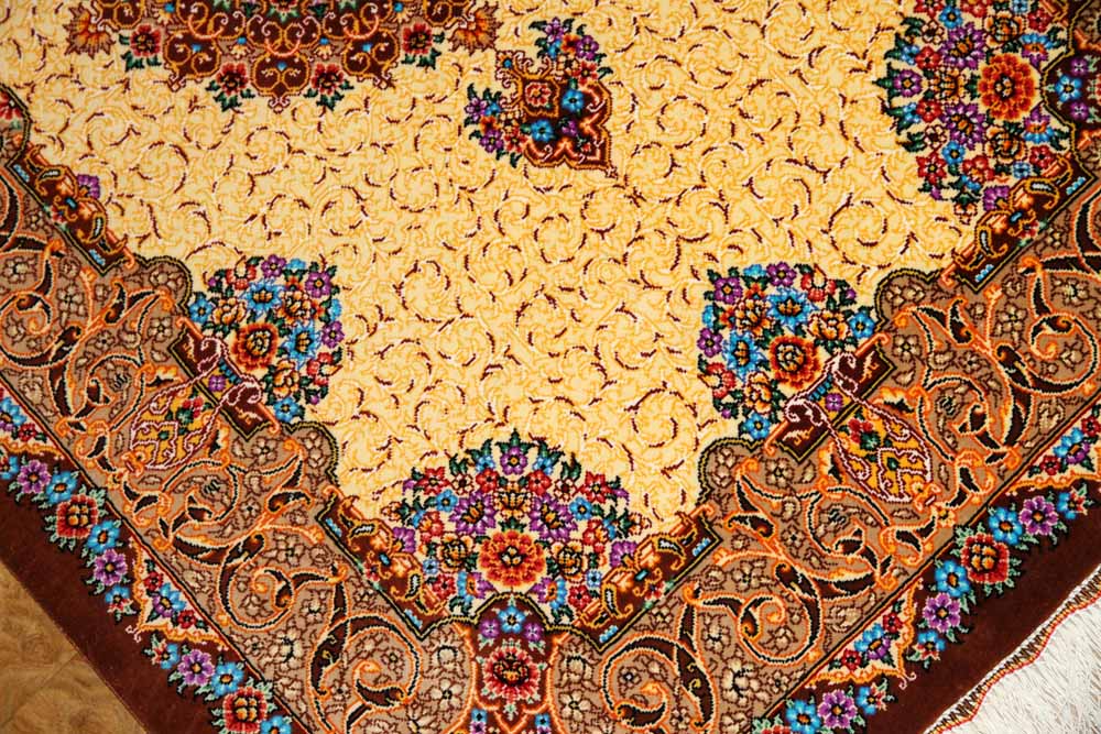 絨毯　クムシルク　手織り ペルシャ手織り絨毯 クムシルク100% 153x100cm