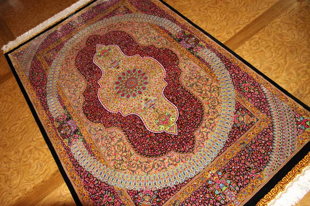 絨毯　クムシルク　手織り クムシルク手織りペルシャ絨毯玄関マット248426、