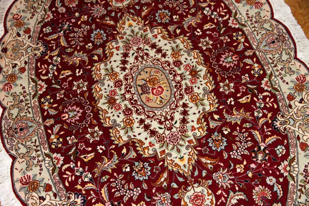 おしゃれな楕円形手織りペルシャ絨毯タブリーズ25729、目玉商品楕円形絨毯