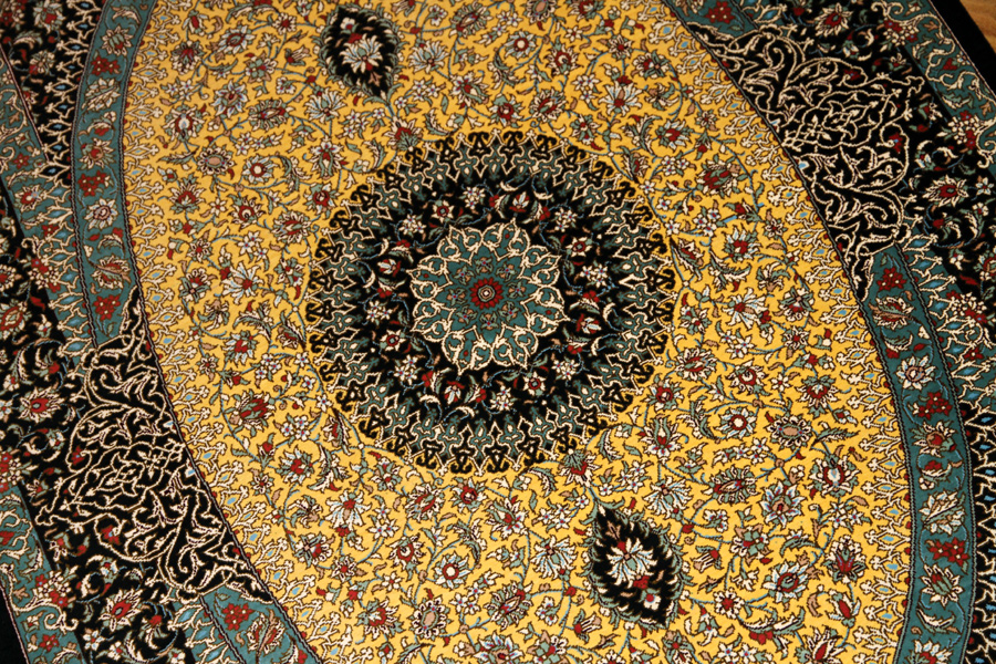 ペルシャ絨毯クム産地シルク玄関マット48044,最高級玄関マット