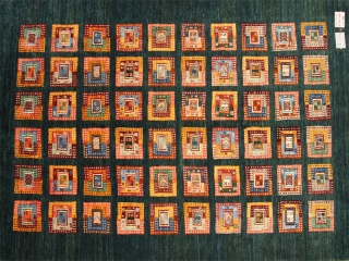 高級オリジナルイラン製ギャッベ、おしゃれチェス模様18841