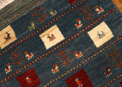 手織りペルシャギャッベイラン製ブルー色58155