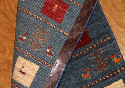 手織りペルシャギャッベイラン製ブルー色58155