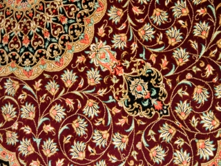 赤い玄関マットクムの手織りペルシャシルク50065