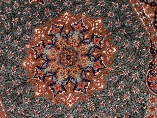 グリーン色の手織りシルク玄関マットペルシャ56075