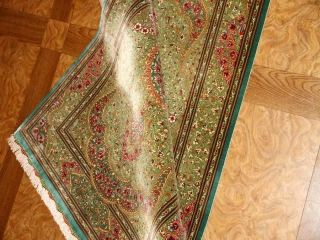 高級手作りペルシャ絨毯クムシルクグリーン57008