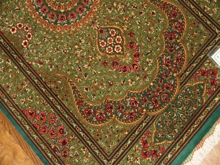 高級手作りペルシャ絨毯クムシルクグリーン57008