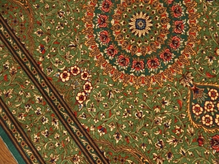 高級手作りペルシャ絨毯クムシルクグリーン57008