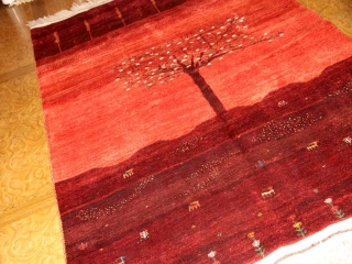 高品質イラン製赤いメリノウールギャッベ手織りペルシャギャッベ19219