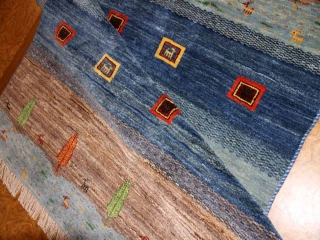 手織りペルシャギャッベのスカイーブルーラグ192216