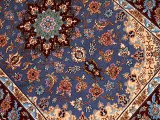 最高級手織りペルシャ絨毯イスファハン玄関マットブルー21113