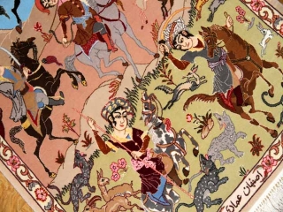 ペルシャ絨毯のハンティング模様イスファハン50134