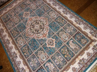 最高級機械織りペルシャカーペットラグブルー990079F