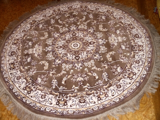丸いイラン製の機械織りカーペット茶色99002