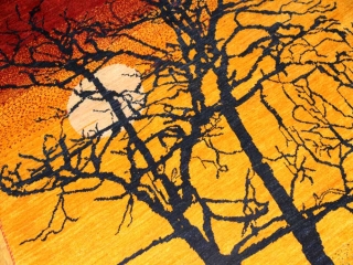 おしゃれ手織りペルシャギャッベソファー前のオレンジ色18105