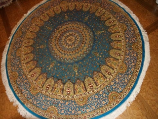 絨毯丸い、最高級手織りペルシャ絨毯円形絹60001