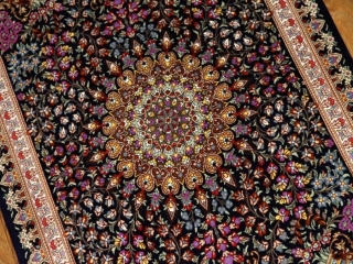 て作り玄関マットのシルクペルシャ絨毯メダリオン56051