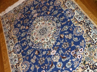 あこがれの色彩ナインブルー玄関マット手織りペルシャ絨毯21186