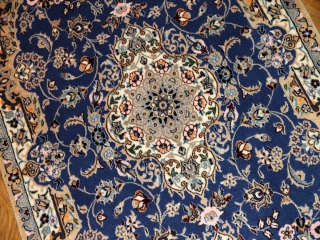 あこがれの色彩ナインブルー玄関マット手織りペルシャ絨毯21186