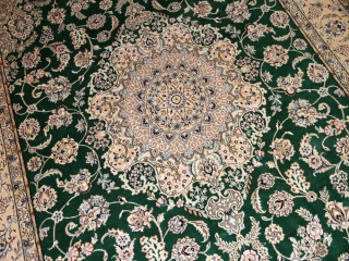 リビング手織りペルシャ絨毯メダリオングリーンナイン産59026