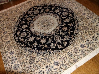ペルシャ絨毯正方形ナインリビングシックな色彩の紺色58090