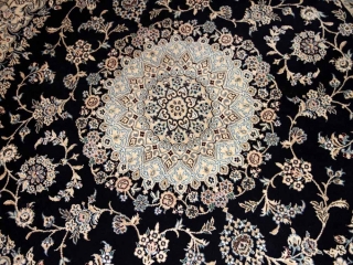 ペルシャ絨毯正方形ナインリビングシックな色彩の紺色58090