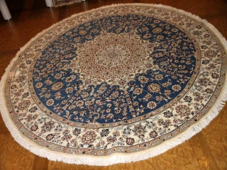 丸いペルシャ絨毯、円形手織りペルシャ絨毯ナイン産36561