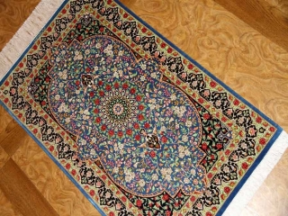 シルクのペルシャ絨毯玄関マットブルー色56041