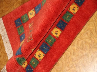 高級ギャッベシラズ産綺麗な赤色の玄関マットギャッベ18881