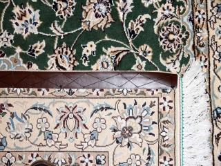 ナイン産のソファー前サイズ手織りペルシャグリーン色59013