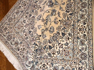 ハンドメイドペルシャ絨毯ナイン産ラグシルクとウール59015