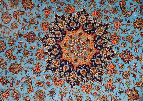 シルクの丸い形カシャーン産地手織りペルシャ絨毯2438631