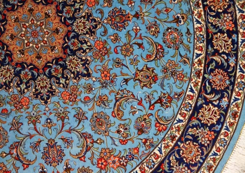 シルクの丸い形カシャーン産地手織りペルシャ絨毯2438631