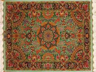 最高級手織りペルシャ絨毯クムシルク玄関マット75117