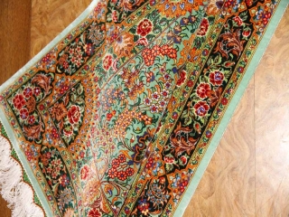 最高級手織りペルシャ絨毯クムシルク玄関マット75117