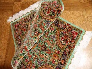 最高級手織りペルシャ絨毯クムシルク玄関マット75117